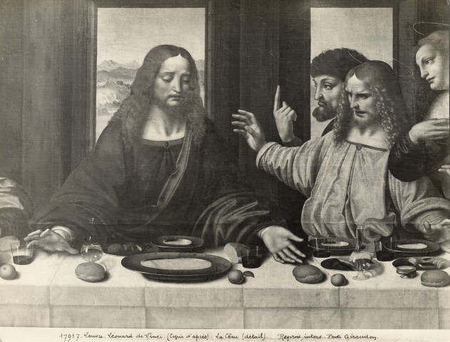 Giraudon — Louvre. Leonard de Vinci (copie d'aprés). La Céne (détail) — particolare